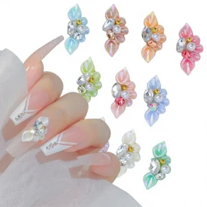 Luxurious Butterfly Nail Art Decorations 3D Carved Resin Accessories Petal Nail Stickers Inlaid Irregular Diamonds Pearls Nail