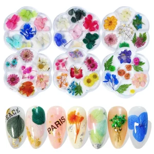 Luxurious Real Dried Flower Heart Nail Charms 3D Resin Craft Non Toxic Waterproof Nail Art Decorations Salon DIY Custom