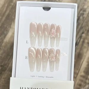 Luxury 3D Flower Polish Side Glow Eye French Tips Acrylic Handmade Press on Nails