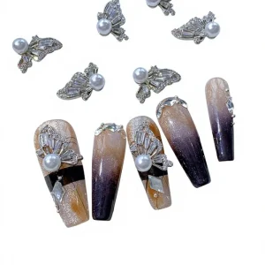 Luxury 3D Half Pearl Zirconia Butterfly Nail Art Accessory Nail Charms for Elegant Nail Decorations
