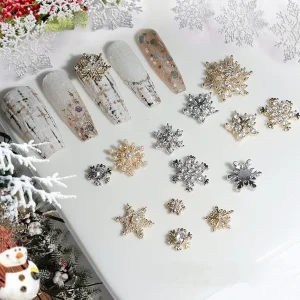Luxury Christmas 3D Nail Art Snowflake Jewelry Decorations with Zircons for Stylish Christmas Manicure
