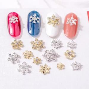 Luxury Christmas Snowflake Diamond Alloy Nail Art Ornaments Gold Silver Nails Small Snowflake Decoration Manicure