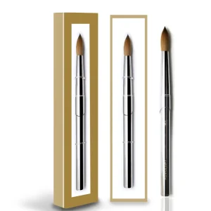 Luxury Custom Private Logo Silver Metal Handle 100% Pure Kolinsky Round Crimped Head 3D Acrylic Nail Brush for Crystal Powder