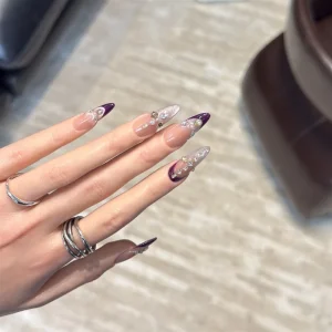 Luxury Elegant Nude French Tip Zircon Tips Acrylic Handmade Press on Nails