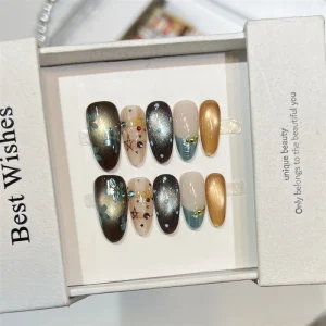 Luxury Eye Brown Hand Painted Tips Acrylic High Quality Handmade Press on Nails