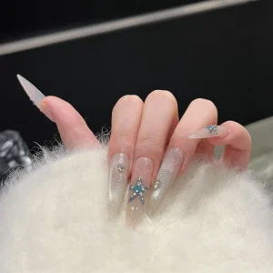 Luxury Eye Jelly Nude Star Hand Painted Tips Acrylic Handmade Press on Nails