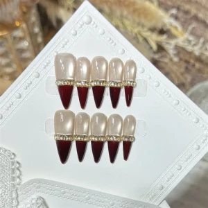 Luxury Glass Bead Eye French Champagne Acrylic Handmade Press on Nails