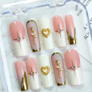 Luxury Handmade Acrylic 3D False Nails Soft Gel Press on Nails 10Pcs Square Artifical Nails with Packaging Box