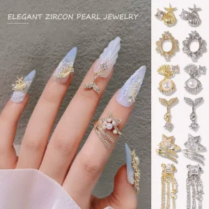 Luxury High Quality 3D Nail Art Supplies with Golden Zircon Sea Theme Shell Pearls Nail Salon Decor
