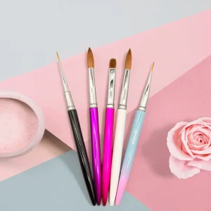 Luxury Manicure Products for Ladies Kolinsky Synthetic Nail Gel Brush Flat/Oval Hair Shape Crimped Ferrule Metal Handle