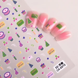 Luxury Metal Heart 3D Embossed Waterproof Non Toxic Nail Stickers Various Patterns for Nail Art Supplies