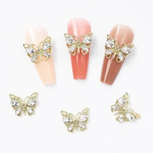 Luxury Metal With Diamonds Design 3D Nail Charms Butterfly Manicure Jewelry Accessories for Nail Art Decoration