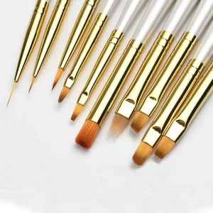 Luxury Nail Art Brushes Set with Crimped Ferrule Nylon Bristles 10Pcs Professional Nail Art Tool Set for Manicure Painting