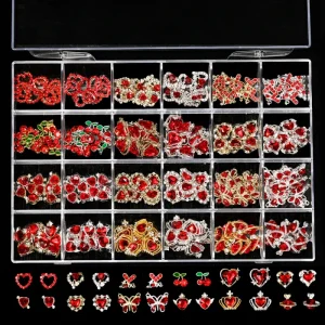 Luxury Pro Big Rhinestone Designer Butterfly Heart Decoration Nail Charm False Metal Nail Decoration