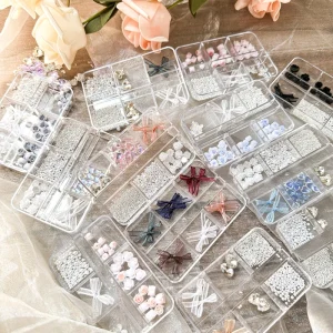 Luxury Resin Cartoon 3D Nail Art Decorations Set with Flowers Bows Heart Rhinestones and Pearls for Salon and Home DIY