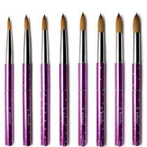 Luxury Round Head Acrylic Nail Brush Custom Logo Kolinsky Hair Purple Metal Handle Crimped Ferrule for Acrylic Nails Art
