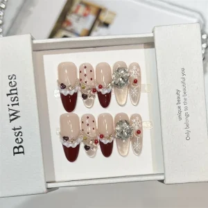 Luxury Ruffle Snowflake French Eye Acrylic Handmade Press on Nails