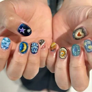 MEN DY 1231 Men’s Starry Galaxy Mixed Design Press on Nails Reusable Full Cover False Nails Creative 24PCS