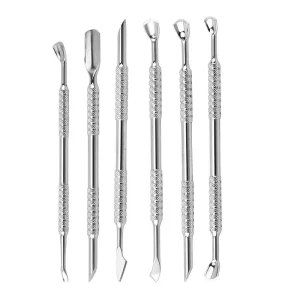 MJL Russian Style Double End Nail Cuticle Pusher Flat Beveled Head Stainless Steel Reusable Finger & Toe Dead Skin Remover