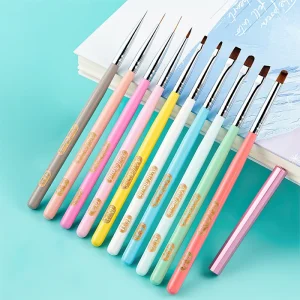 Macaron Japanese Style Wooden Stem Long Rod Nail Art Brush Line Drawing Functional Round Tip UV Gel Brush Nail