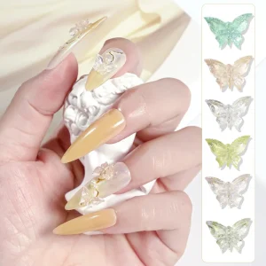 Manicure 60 Pcs box Cute Colorful Butterfly 3D Cartoon Resin Nail Art Decoration with Bling Bling Finish and Custom Logo Option