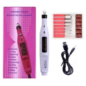 Manicure Professional Electric Nail Drill Machine Plastic Portable Handle Strong Motor 6 Bits up to 20 000 RPM