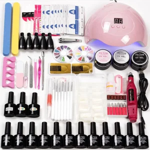 Manicure and Pedicure Set Nail Supplies Salon Tools Professional Nail Set with UV Gel and UV Lamp Nail Drill