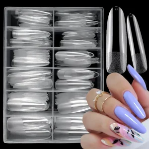 Manufacturer Custom 240 Pcs Full Cover Acrylic Nail Tips Coffin Almond Artificial Soft Gel Nail Tips