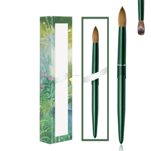 Matte Green Metal Handle Personalized Kolinsky Acrylic Nail Brush Round Type #8 to #24