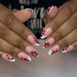 Medium Almond Acrylic False Press on Nails White French Tip Artificial Fingernails Reusable False Nails