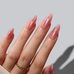 Medium Almond Luxury False Fake Nails with Glue Pink Cat Eye Ombre Premium Custom Spring Press on Nails Kit 30pcs