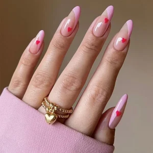 Medium Length French Red Heart Acrylic High Quality False Artificial Press on Nails