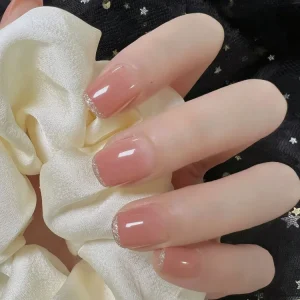 Medium Length Full Cover Pink Colorful Design Manicure Short Press on Nails Handmade Custom Design