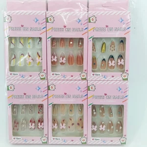 Medium Length Handmade Press on Nails Bright Colors ABS Material Random Shapes Self Adhesive Press on Nails