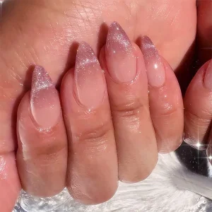 Medium Short False Nail Soft Gel Finished False Nails Reusable Cat Eye Almond Press on Nails