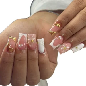 Medium Short False Nail with Glue Finished False Nails Packaging Box Reusable Handmade Press on Nails
