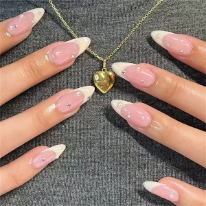 Medium Stiletto Shape Artificial False Nails 24Pcs Press on Nails ABS French Design Fake Nails Press on