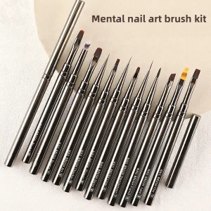 Mental Handle High Quality Nail Brush Nail Art Ombre Brush Luxury Carving Long Striping Liner Detail Nail Pen Brush