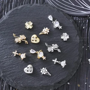 Metal 3D Heart Flower Jewelry Nail Art Charms Manicure Decors for Salon or Home Nail Art Party