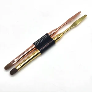 Metal Handle Double-end Poly Gel Nail Brush Tools Manicure Art Gel Sculpting Builder Brush with Spatula