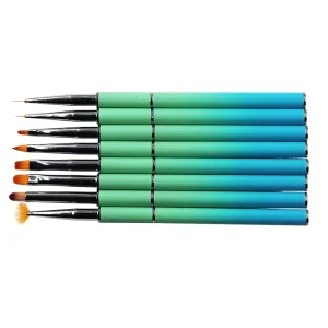 Metal Handle Nail Art Brushes with Synthetic Hair Liner Fan Shaped Round Flat Petite Round Brush for Decorative Nail Art Lid