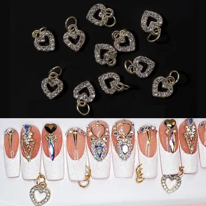 Metal Hollow Pendant Heart Shape Love Alloy Nail Charms Decoration Nail Art Alloy Flash Diamond Stereo Zircon Nail Charms