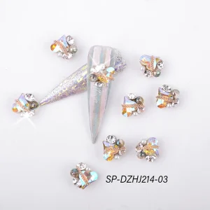 Metal Nail Charms Art with Chain Alloy Crystal Rhinestone Nail Decoration