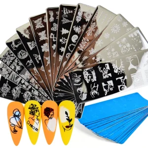 Metal Nail Stamping Plate Template Kit 3D DIY Uv Gel Polish Nail Art Stamping for Finger Nail Salon