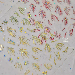 Metallic 5D Nail Art Sticker Firework Nail Art Decals Gold Silver Sparkles for Nail Decoration