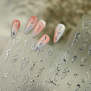 Minimalist Lines Artistic Patterns Silver Foil Nail Stickers Shiny Waterproof Nail Art Stickers