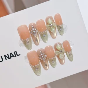 Mint Green Gradient 3D Flower Chinese Ballet Manual Wearing Armor Rhinestone Pearl Reusable Fake Armor Sheet for Wedding
