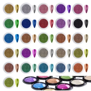 Mirror Chrome Nail Powder Set 24 Colors Metallic Pigment Sponge Tool Holographic Aurora Rubbing Dust Nail Art Decoration