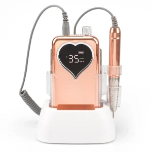 Misbeauty Rechargeable Brushless Nail Drill Machine in Gold with Charging Base for Mobile and Desktop Use