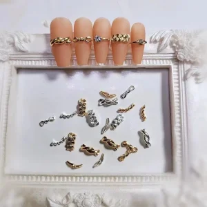 Mix Design Metal Nail Art Charms Decoration 3D Diy Tips Gold Silver Retro Press on Nails Parts Luxury Manicure Accessories